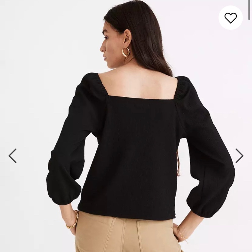 Madewell Crepe Square-Neck Puff-Sleeve Top M